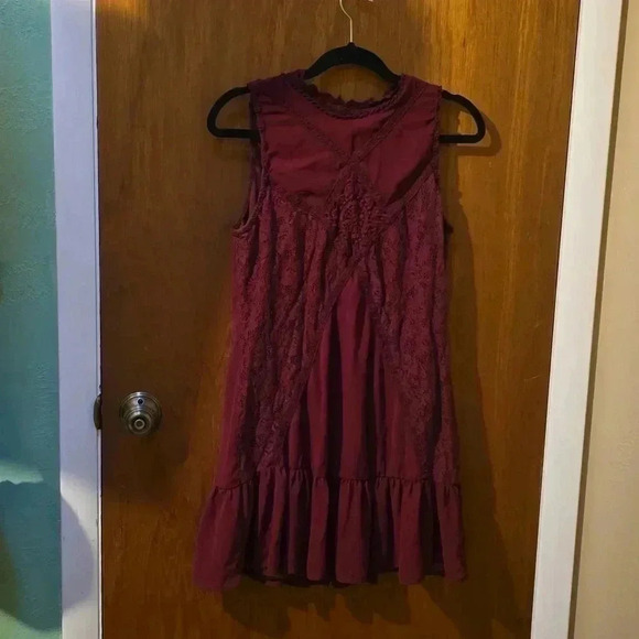 Entro Maroon Lace Ruffle Dress S - Picture 2 of 7